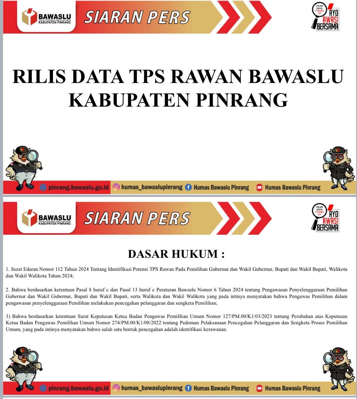 Bawaslu Pinrang release pers terkait TPS rawan jelang Pilkada 2024