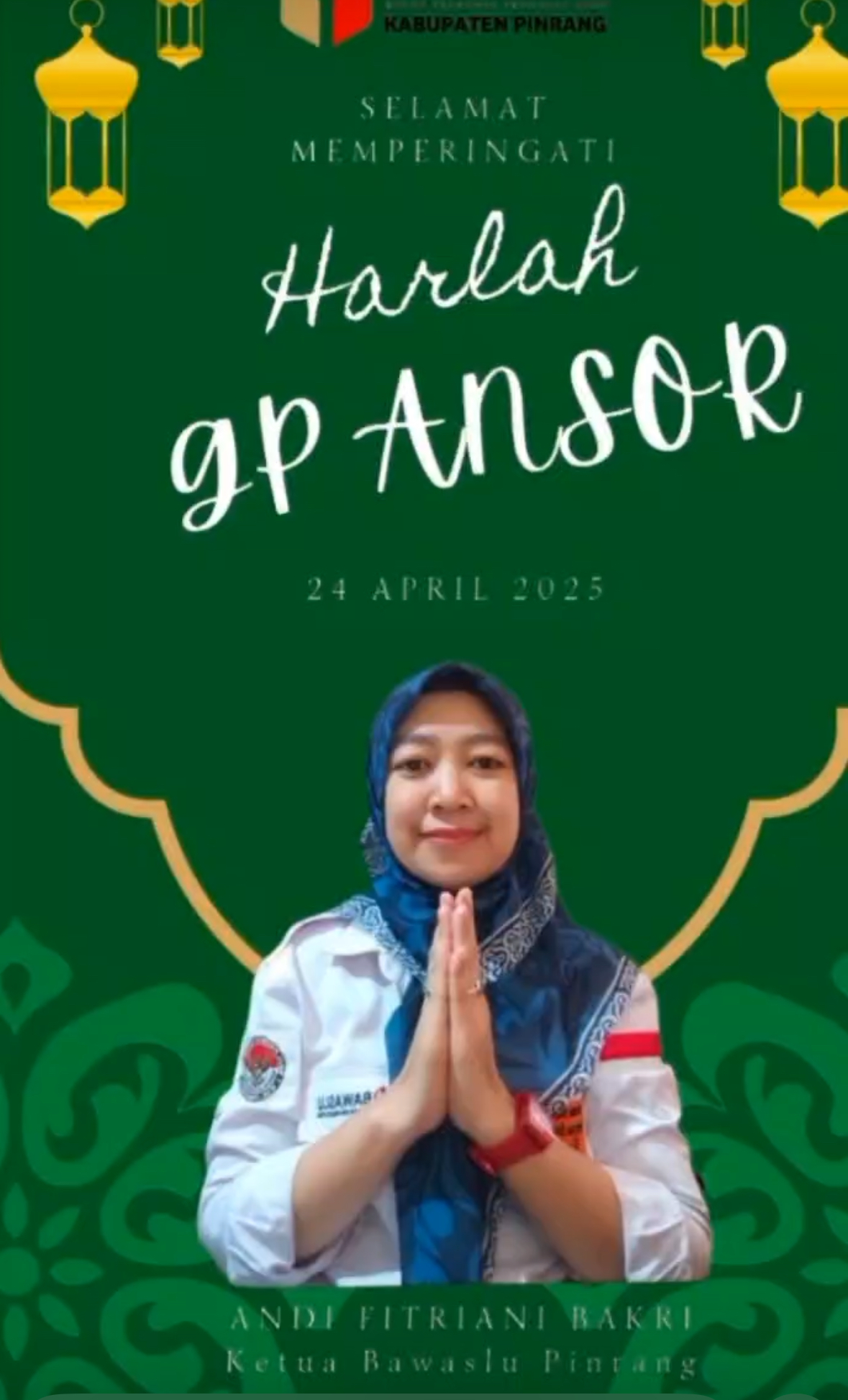 Ketua Bawaslu Pinrang, Andi Fitriani Bakri, Ucapkan Selamat Harlah ke-90 untuk GP Ansor