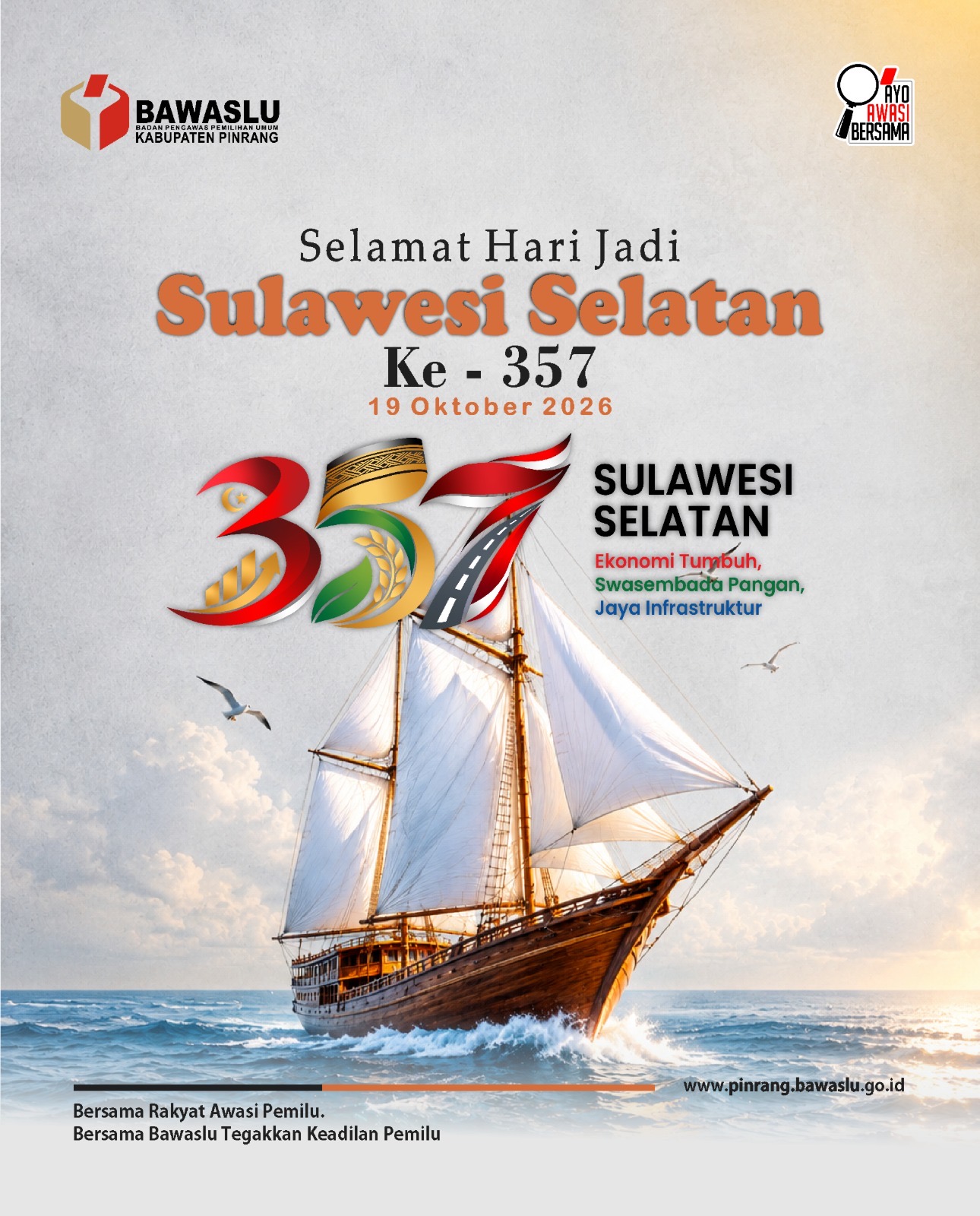 Bawaslu Pinrang Ucapkan Selamat Hari Jadi ke-357 Sulawesi Selatan