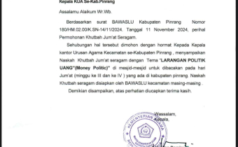 Surat penyampaian terkait khutbah seragam
